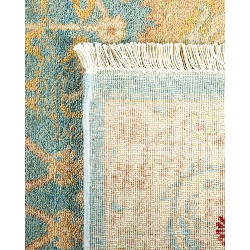 Overton Hand Knotted Wool Vintage Inspired Modern Contemporary Eclectic Light Blue Area Rug - 6' 2" x 8' 7"
