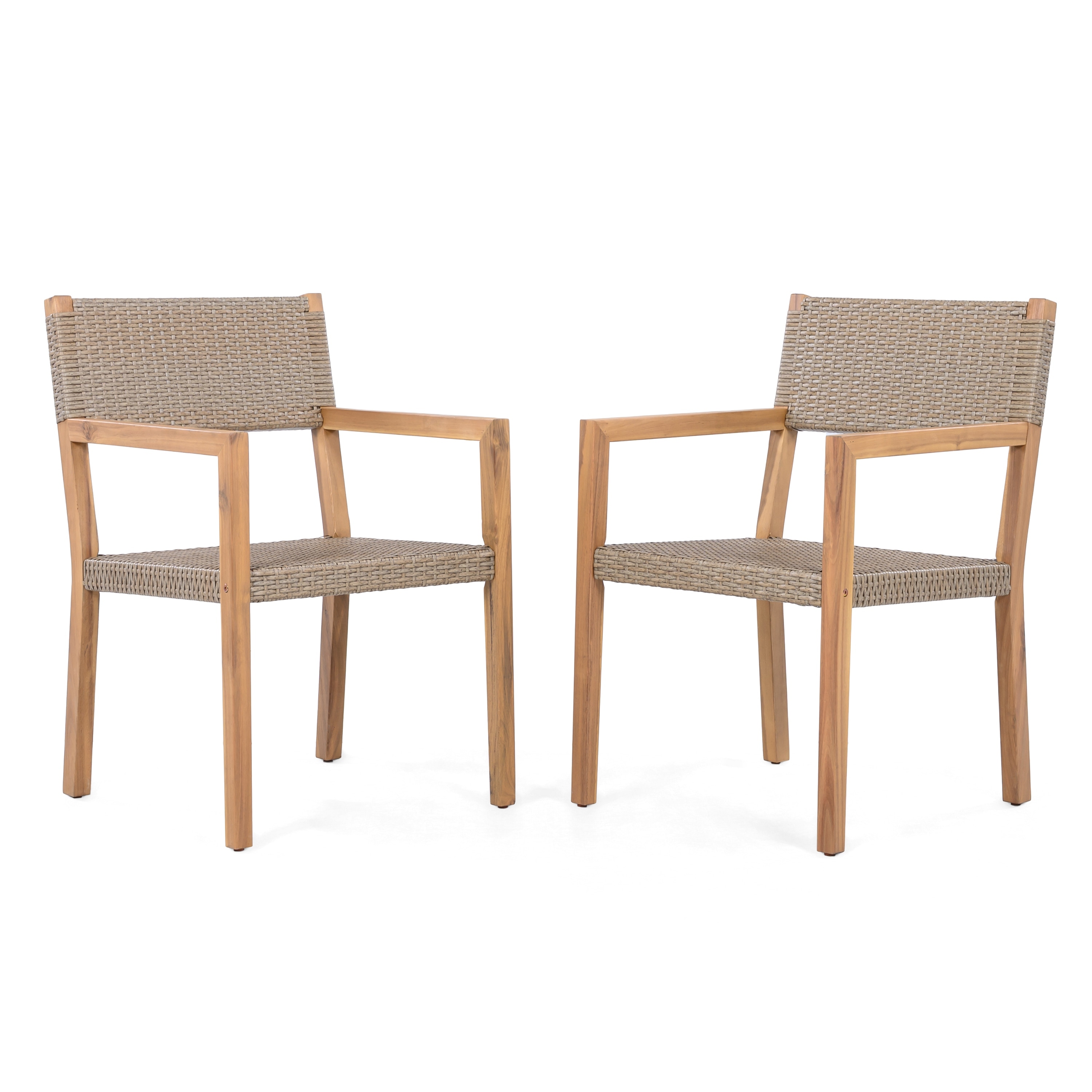 Roomfitters Outdoor Dining Chairs Set of 2 with Light Teak Acacia Wood Frame and PE Wicker, Patio Armchairs