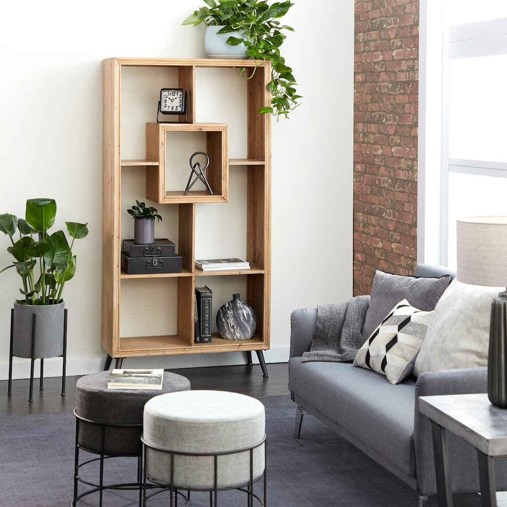 Brown Wooden Geometric 5 Shelves Shelving Unit