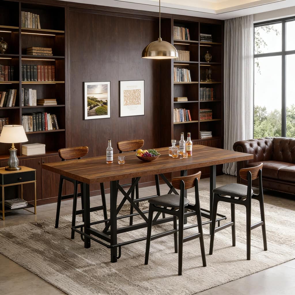 Counter Height Table, Bar Table Dining Table with Metal Footrest, Kitchen Table Breakfast Nook