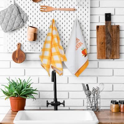 Hello Pumpkin Season and Plaid Fall Harvest Kitchen Tea Towels - 26" - Set of 2