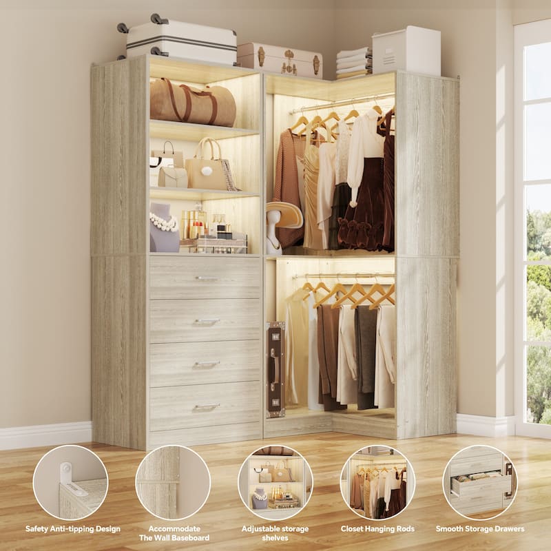 Cimly Set of 2 Corner Closet Organizer, Freestanding Closet System with Wooden Drawers