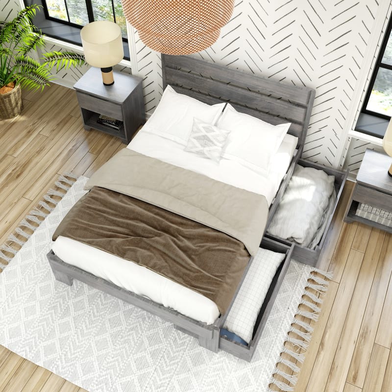 Max and Lily Farmhouse Full Bed w/ Plank Headboard and Storage Drawers
