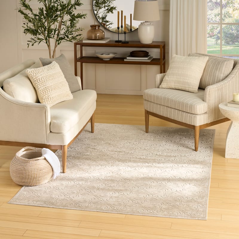 Nourison Washable Charm Indoor only Floral Area Rug - Beige/Ivory - 6' x 9'