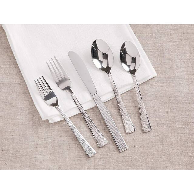 20 Piece Silverware Flatware Set Stainless Steel Utensils Cutlery Set - Service for 4 - Dishwasher Safe - Impressa - Hammered