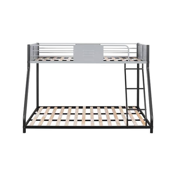 slide 2 of 13, Twin Over Full Bunk Bed with Metal Frame, Wood Slats, and Guardrails Black - Twin