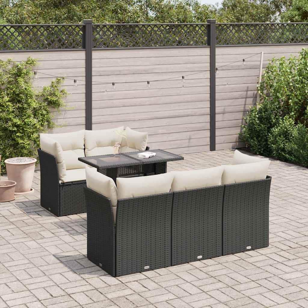 vidaXL Garden Sofa Set Black and Cream White - 21.7 x 39.4 x 28.7 in