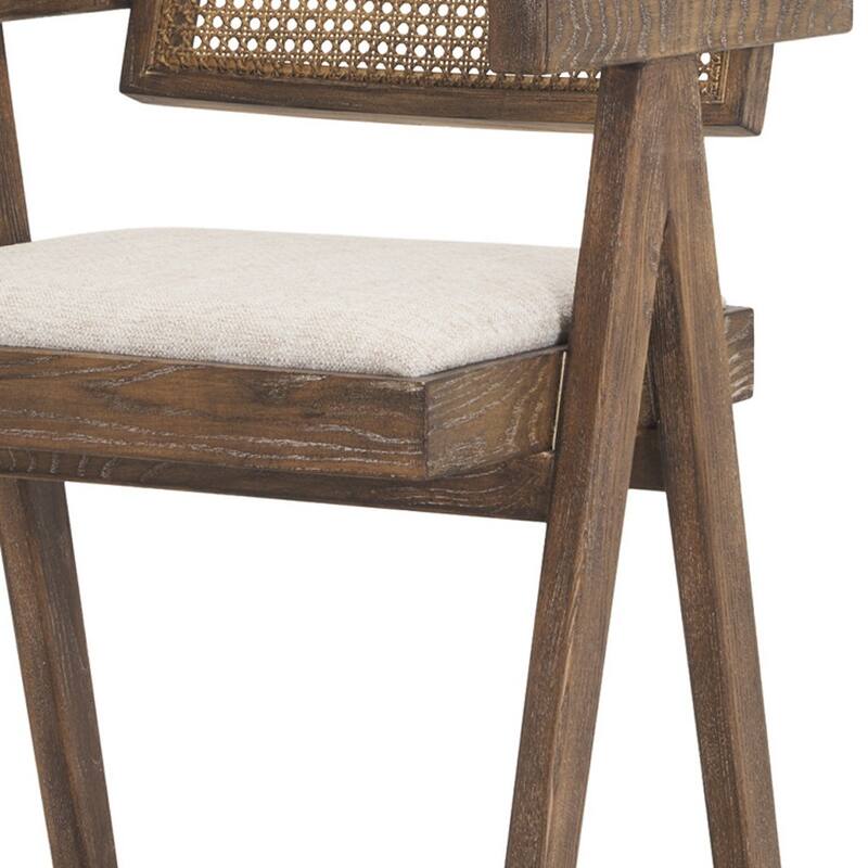 HomeRoots 24" Off White and Brown Fabric and Solid Wood Low Back Counter Height Bar Chair