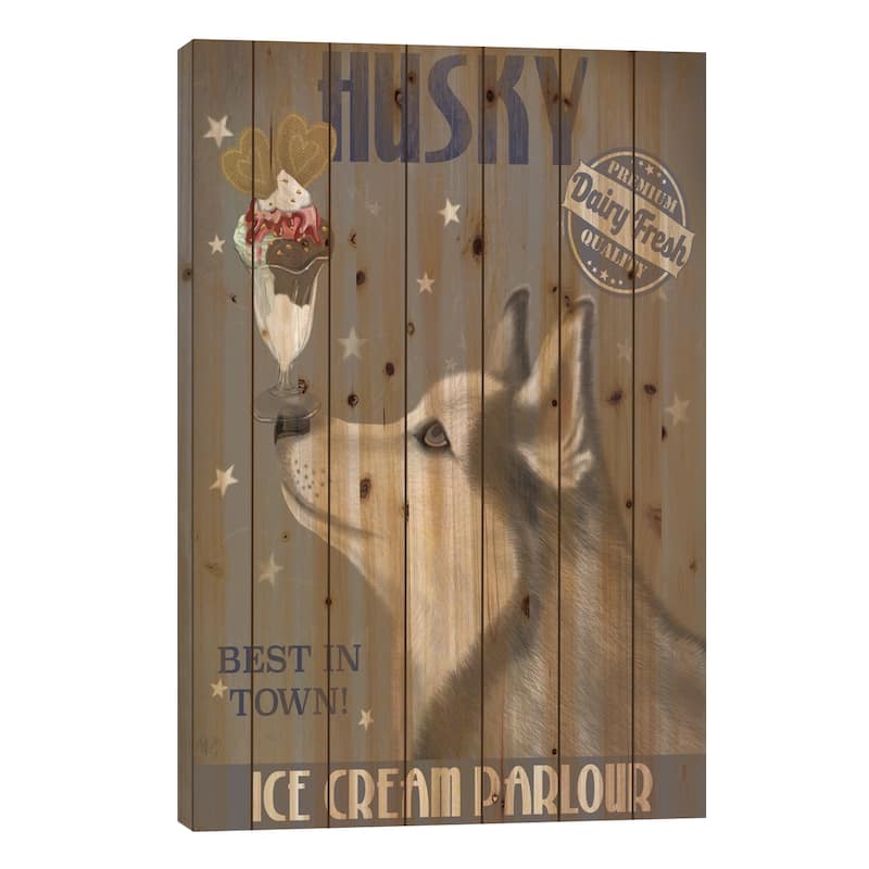 Husky Ice Cream Print On Wood by Fab Funky - Multi-Color - 40x26x1.5