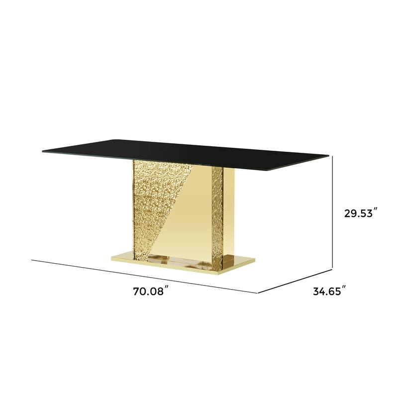 Gold stainless steel legs dining table 70.08 inch black tempered glass top