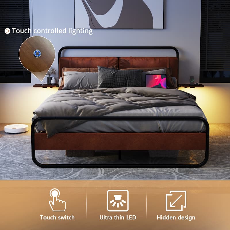 Metal Bed Frame With Upholstered Headboard