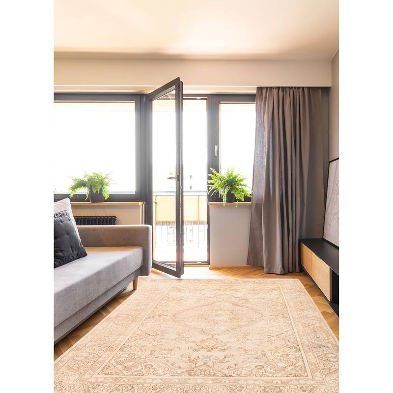 ECARPETGALLERY Hand-knotted Antalya Vintage Khaki Wool Rug - 6'5 x 9'5