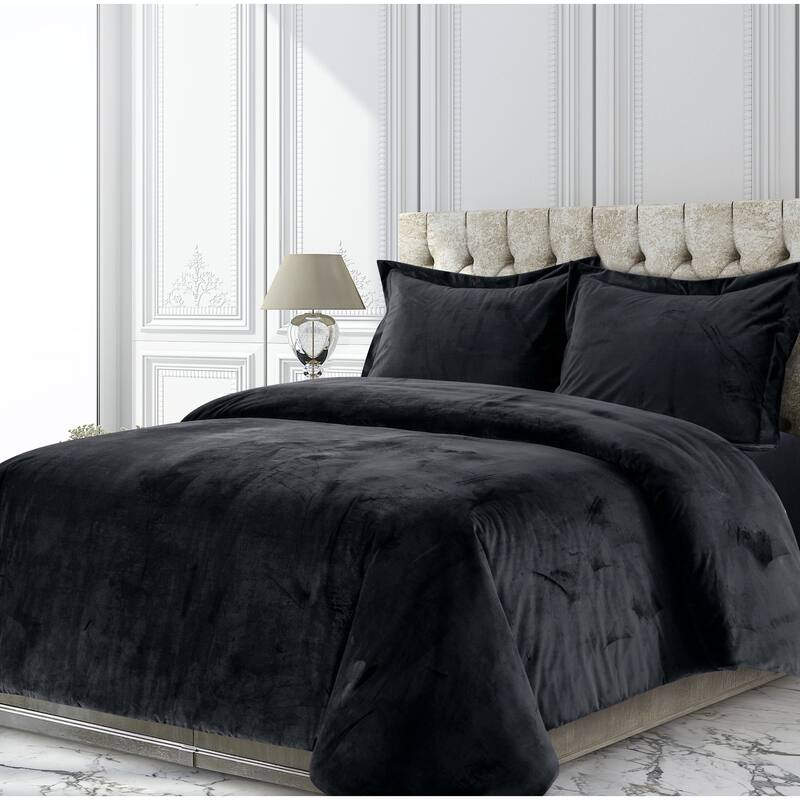 Venice Velvet Oversized Solid Duvet Cover Set - Twin - Black