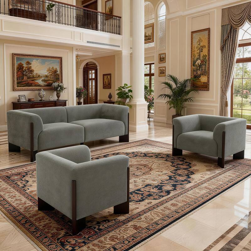 3-Piece Modern Loveseat Sofa Set with Armchair for Living Room