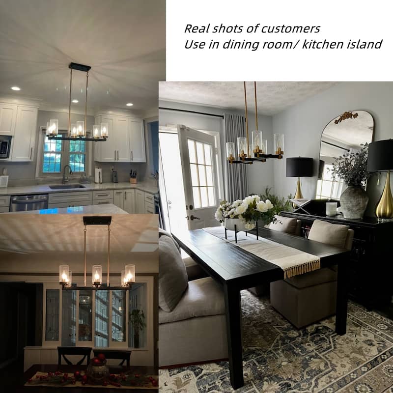 Yilia Modern Farmhouse 6-Light Black Gold Chandelier Linear Island Lights for Dining Room