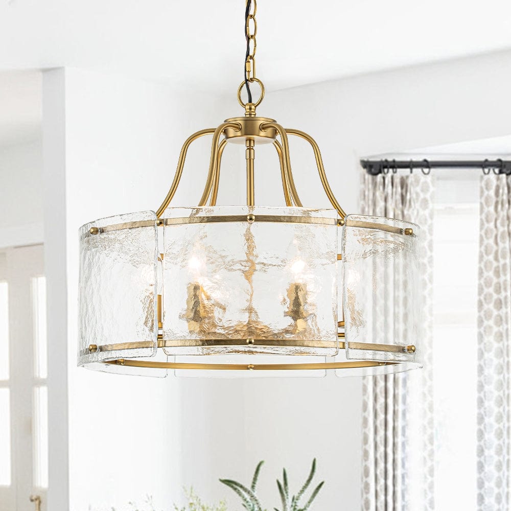 Modern 6-Light Clear Rippled Glass Lantern Pendant For Kitchen Island