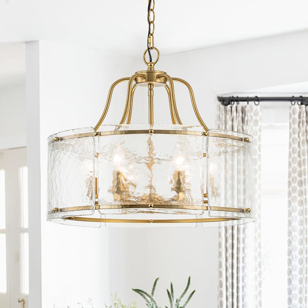 Modern 6-Light Clear Rippled Glass Lantern Pendant For Kitchen Island