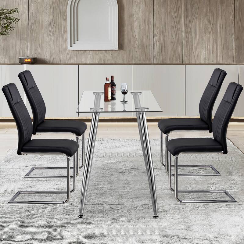 Modern Upholstered Dining Room Chairs Set of 8, Faux Leather High-Back Kitchen, Living & Conference Side Chairs with Metal Legs