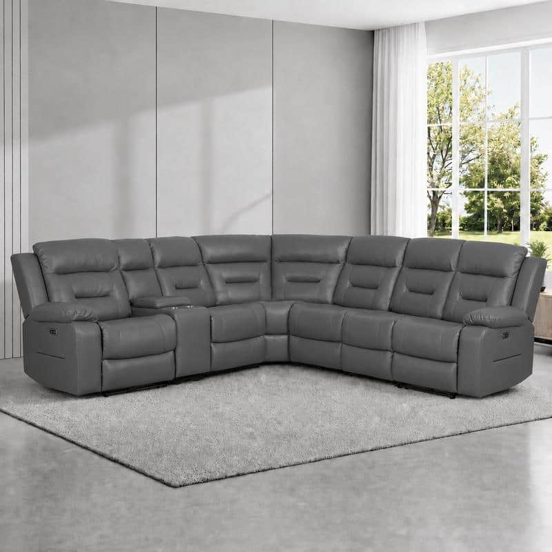 119" Faux Leather Power Reclining Large Seating Sectional Sofa with Storage