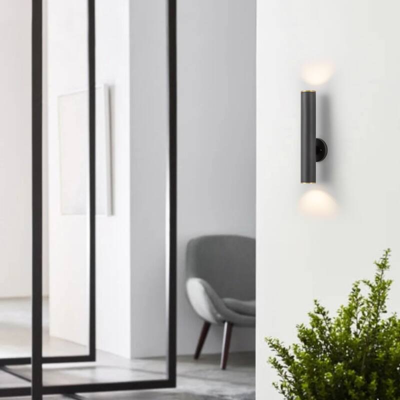 2-Light Modern Linear Cylinder Waterproof Integrated LED Outdoor Light for Patio - 4.7 in. W x 17.7 in. H x 5 in. D