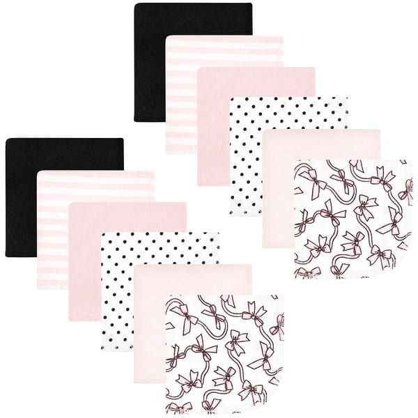 slide 1 of 1, Hudson Baby Infant Girl Flannel Cotton Washcloths, Pink Bows 12 Pack, One Size - Pink Bows 12 Pack - One Size One Size - Pink Bows 12 Pack