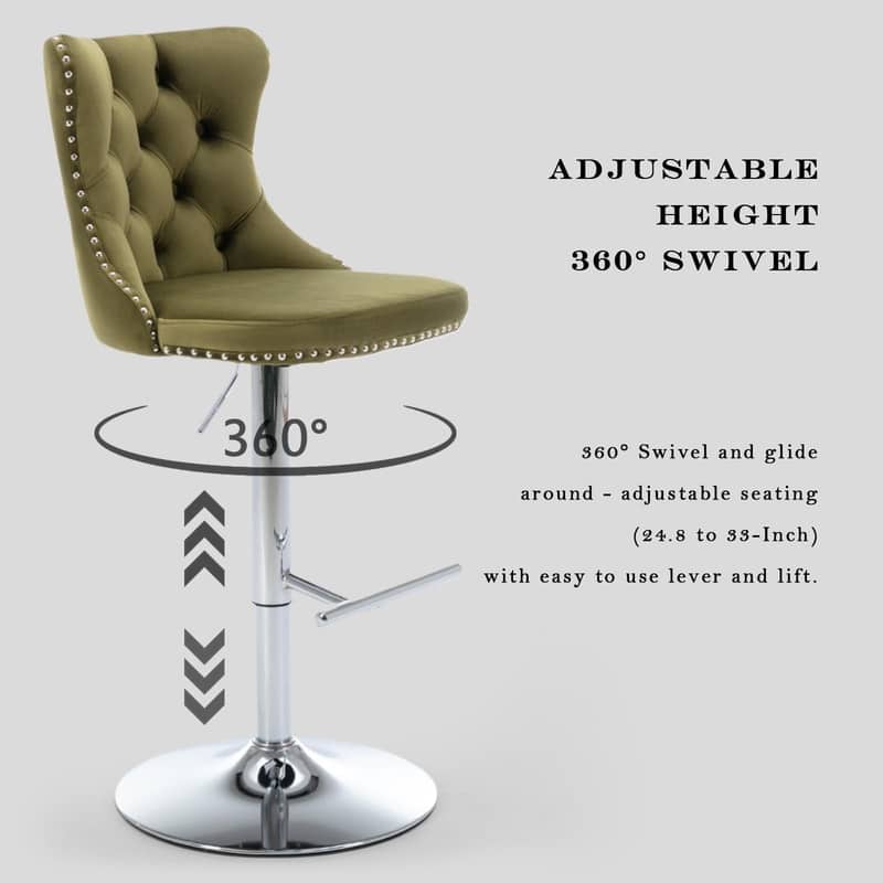 Velvet Upholstered Nailheads Tufted Swivel Bar Stools (Set of 4)
