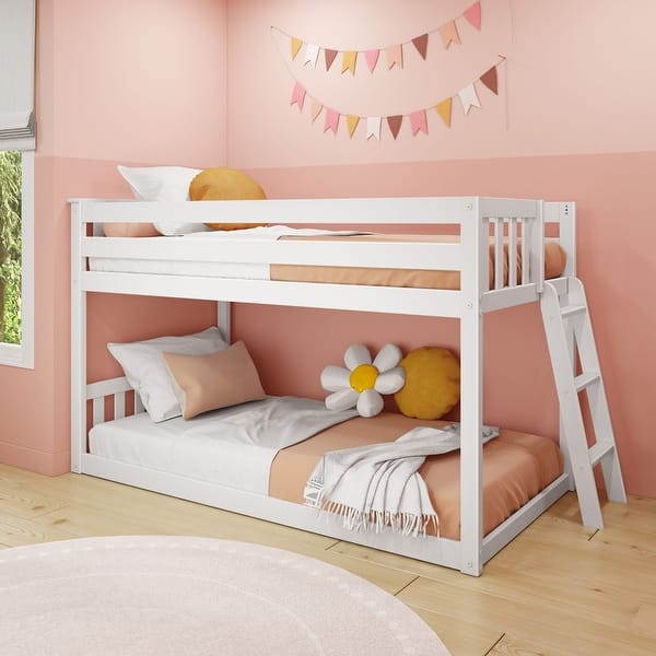 slide 2 of 41, Max and Lily Twin over Twin Low Bunk Bed with Ladder on End White