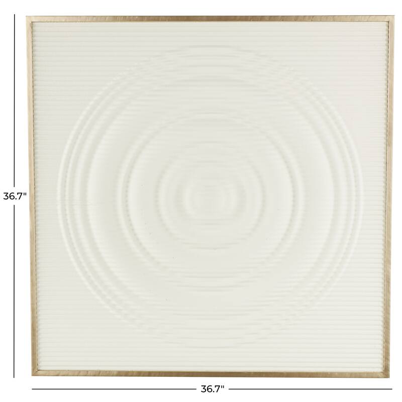 White Metal Ribbed Geometric Home Wall Decor with Brass Frame