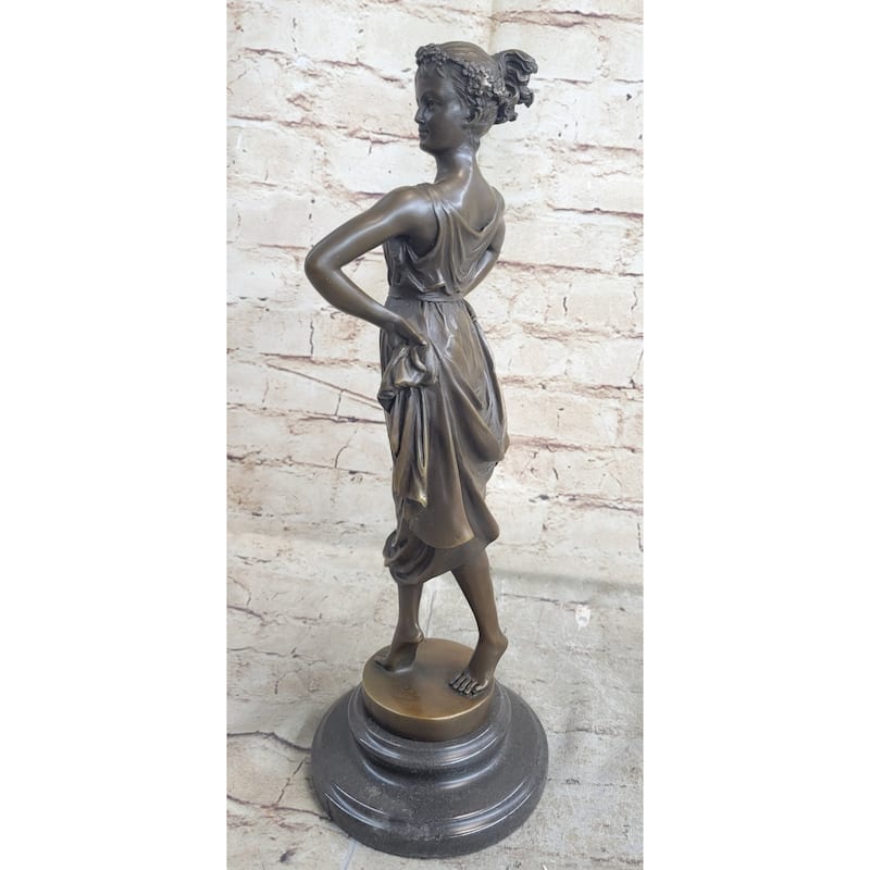 Bronze Sculpture Figure Of Woman With Hands On Her Hips 14.5 Inches X 6 Inches