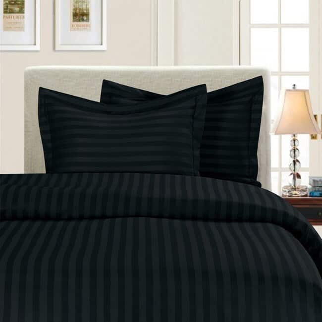 Porch & Den Fairfield Dobby Stripe 3-piece Duvet Cover Set - Black - Queen/Full - Queen/Full