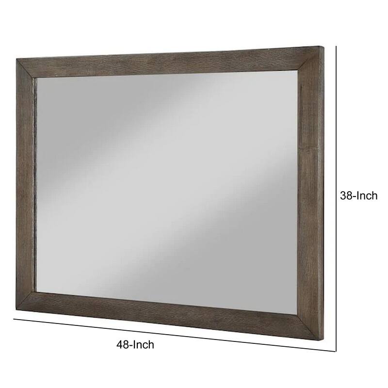 Mid Century Style Wooden Frame Mirror with Rough Hewn Saw Details, Brown