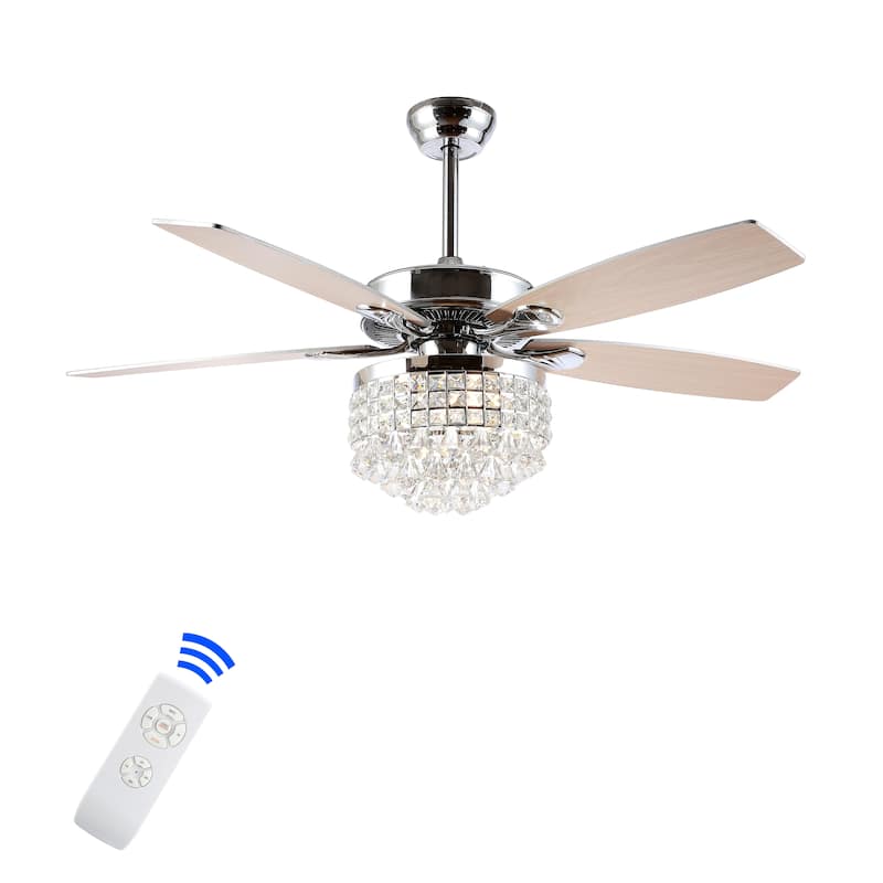 SAFAVIEH Lighting Schorena Chrome 3-Speed Led Ceiling Fan with Remote - 52" W x 52" L x 21.5"-26.5" H