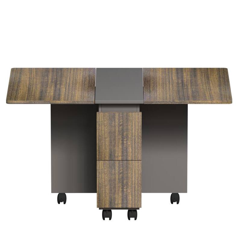 Modern 5-piece Wood Extendable Dining Set with 55'' Drop Leaf Table and 6 Wheels