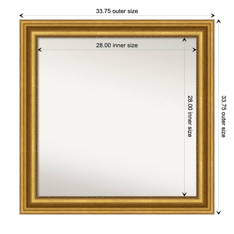 Parlor Gold Framed Non-Beveled Custom Wall Mirror, Bathroom Vanity Mirror - Outer Size: 33.75 x 33.75