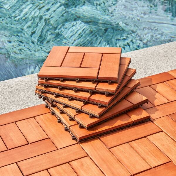 1 ft. W x 1 ft. L Eucalyptus Interlocking Wooden Deck Tile in Brown(Set of 10)