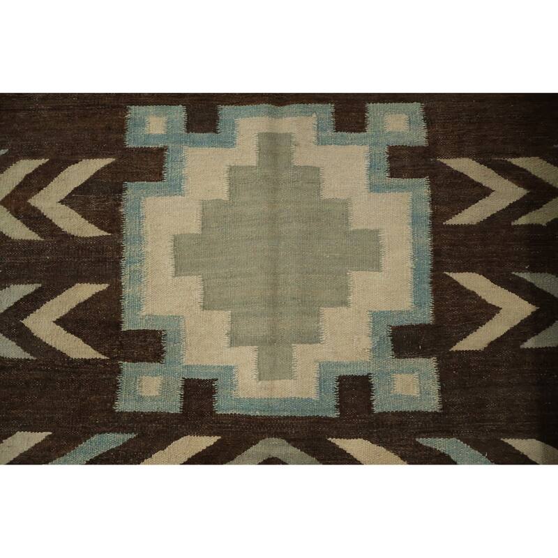 Hand Woven Oriental 100% Wool Carpet Southwestern Tribal Brown Kilim Area Rug - 8' 4'' X 5' 6''