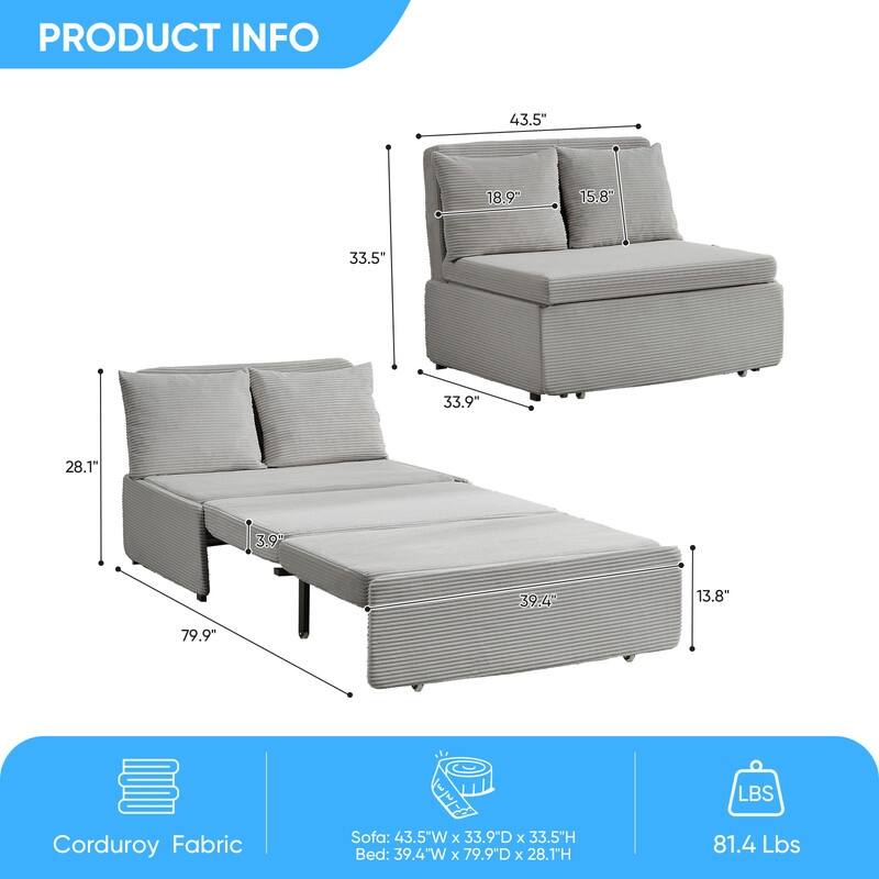 Mixoy Corduroy Fabric Queen Size/Twin Size Sofa Bed, 2-in-1 Modern Pull Out Sleeper Sofa Bed