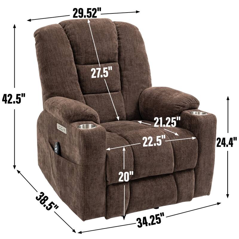 Large Power Lift Recliner Chair with Massage and Heat for Elderly, Wide Recliners, with USB and Type C Ports,2 Cup Holders