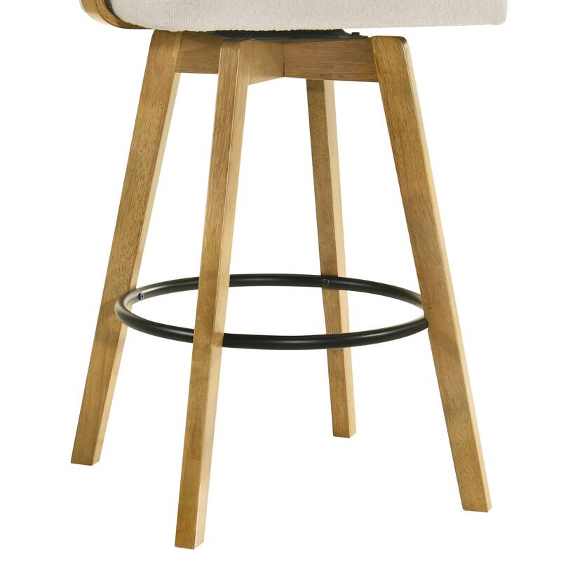 Callah Natural Wood Bar Stool, Counter Height Kitchen Stool in Amber Glow Finish with White Boucle Fabric Upholstered Seat