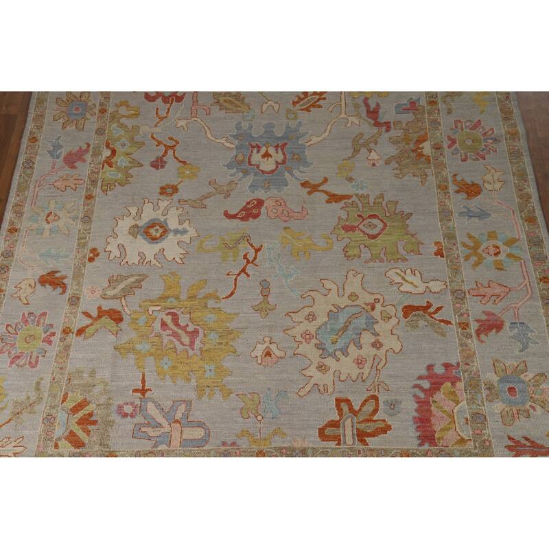 Hand Knotted Oriental 100% Wool Carpet Transitional All-Over Greys & Charcoal Oushak Area Rug - 9' 10'' X 8' 1''