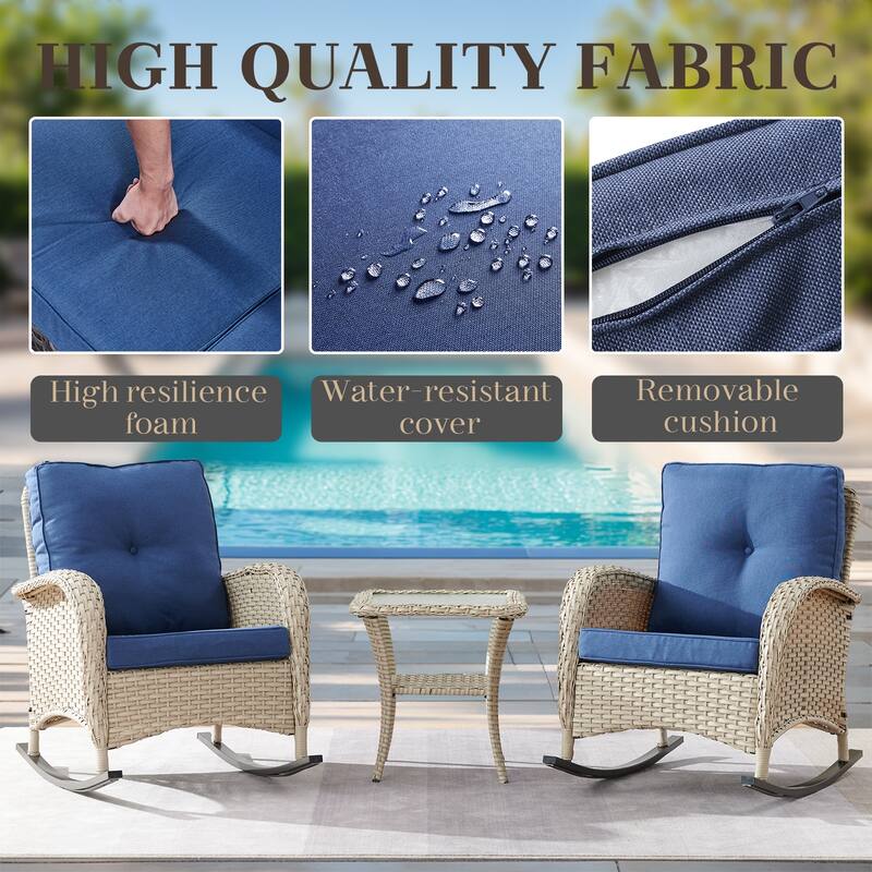 Rattan Rocking Chair with Tempered Glass Side Table