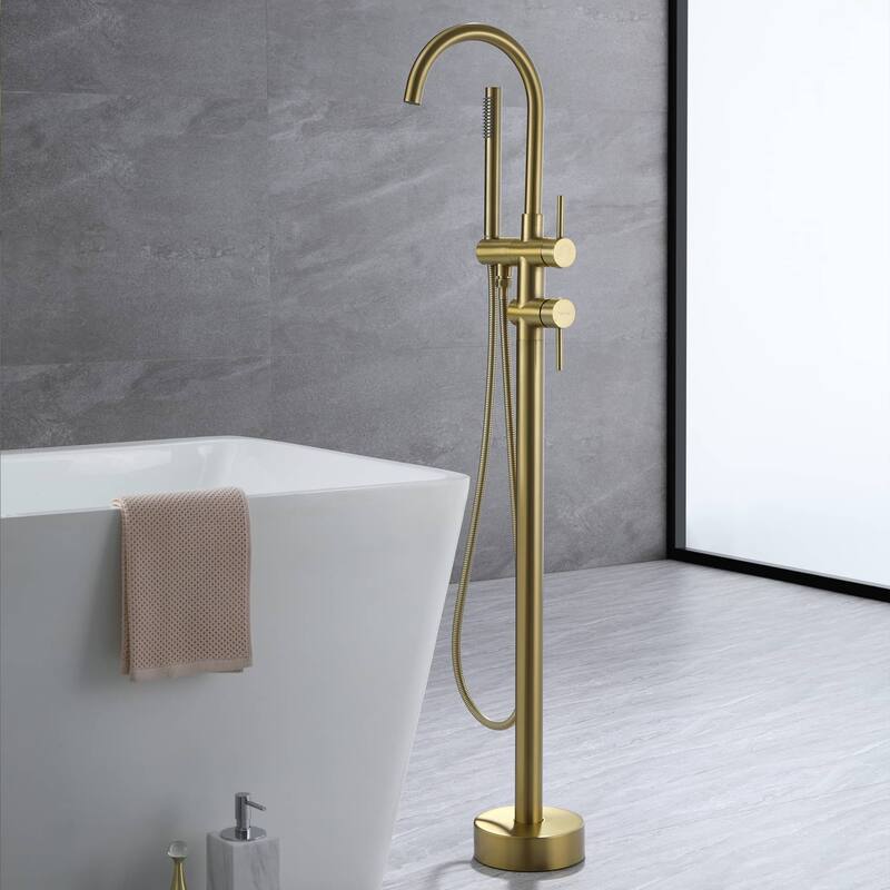 Freestanding Tub Faucet With Hand Shower Bathroom Floor Mounted Tub Filler Double Handle Bathtub Faucets Trim With Sprayer