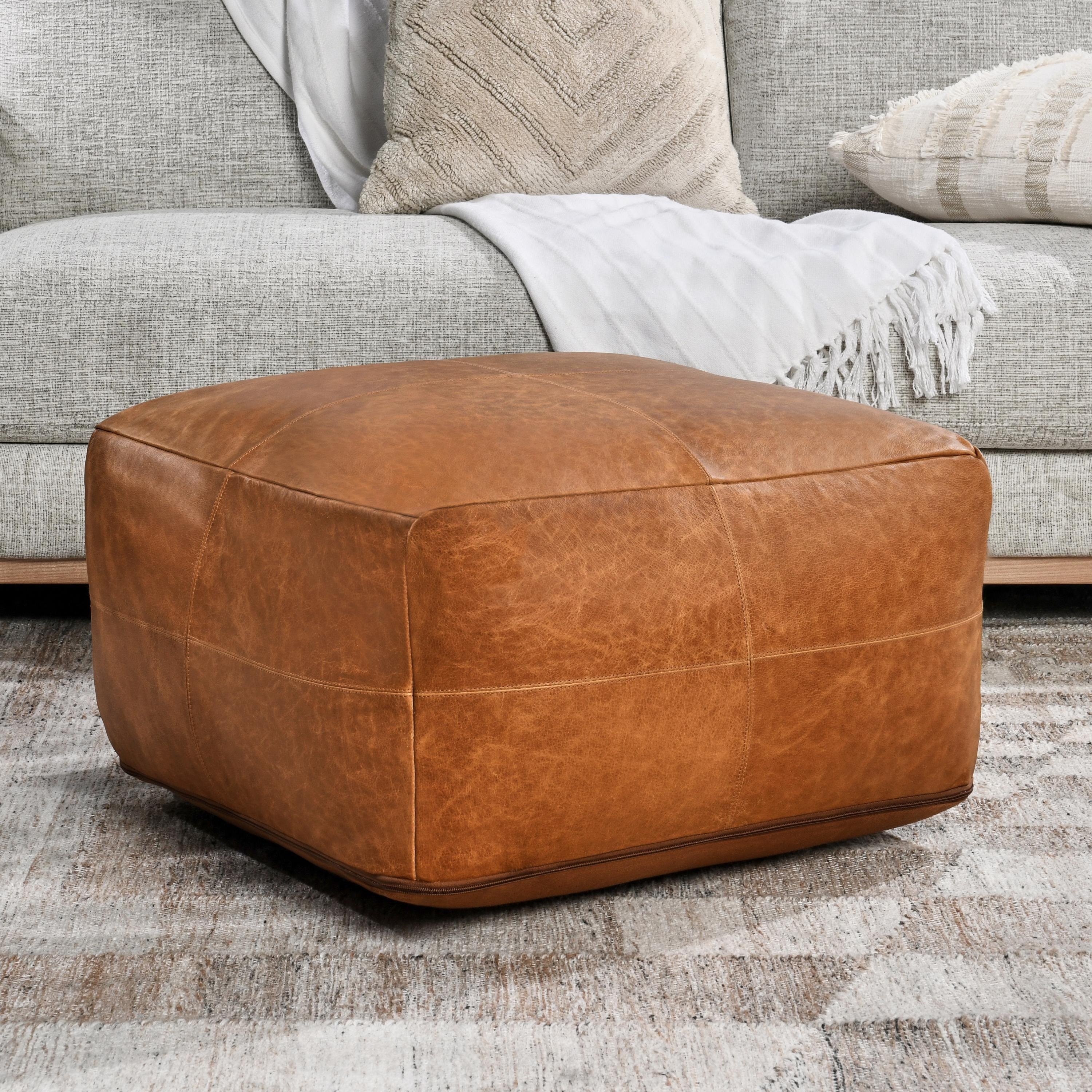 Set of popular 2 Embroidered pouf Leather furniture ottoman design poufs round gold and white poufs