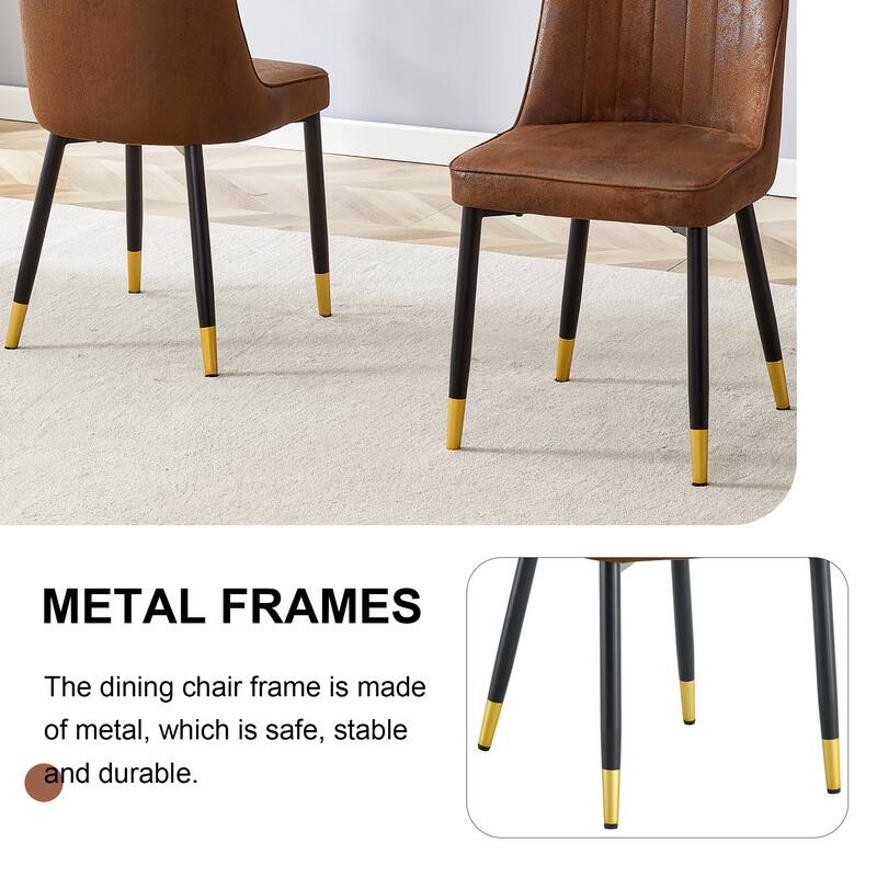 Brown Velvet Dining Chair Set with Black Metal Legs and Gold Spray Decoration