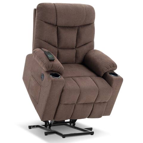 Mcombo Electric Power Lift Recliner Chair Sofa for Elderly, 2 Side Pockets and Cup Holders, USB Ports, Fabric 7286