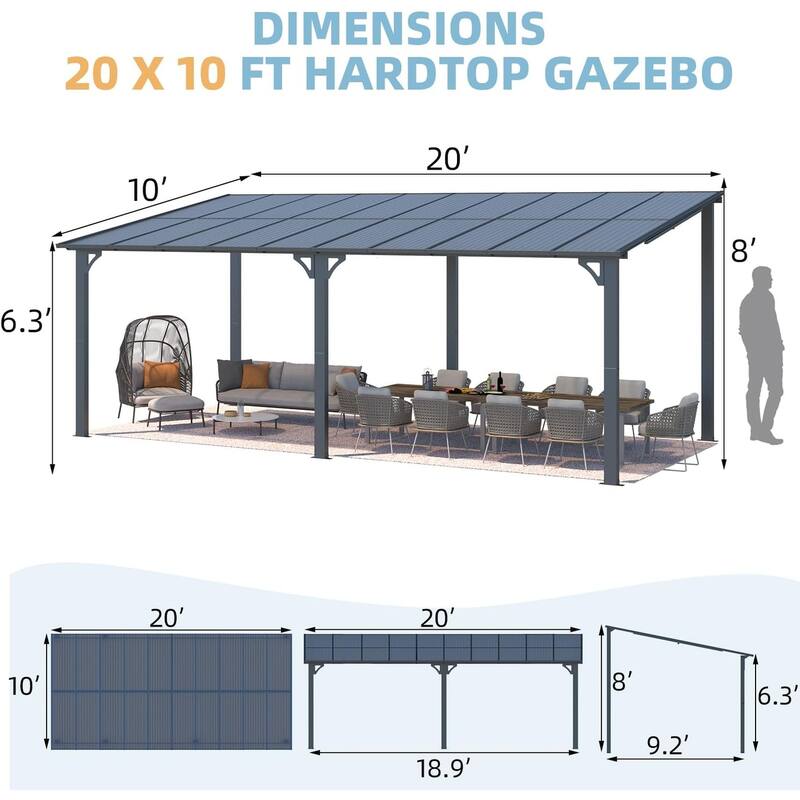AECOJOY Wall Mounted Gazebos Pergola Gazebo Awnings for Backyard
