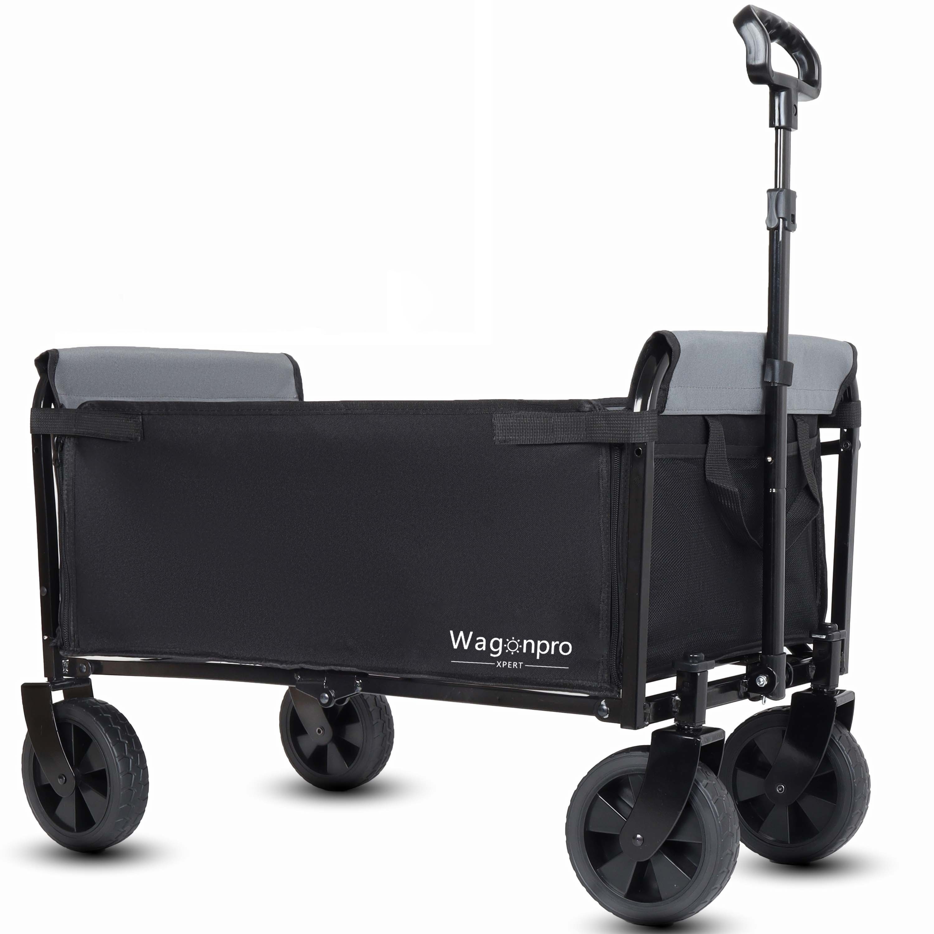 All-in-One Convertible Folding 4-Wheel Trolley with Bench Seat and Dog Leash - Heavy Duty Foldable Utility Trolley for Camping