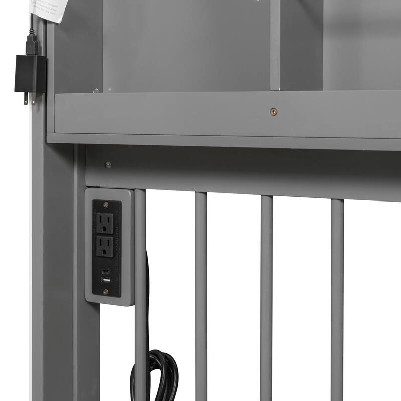 Full Size House Bed with 2 Drawers, Side Bookshelf with LED Strip