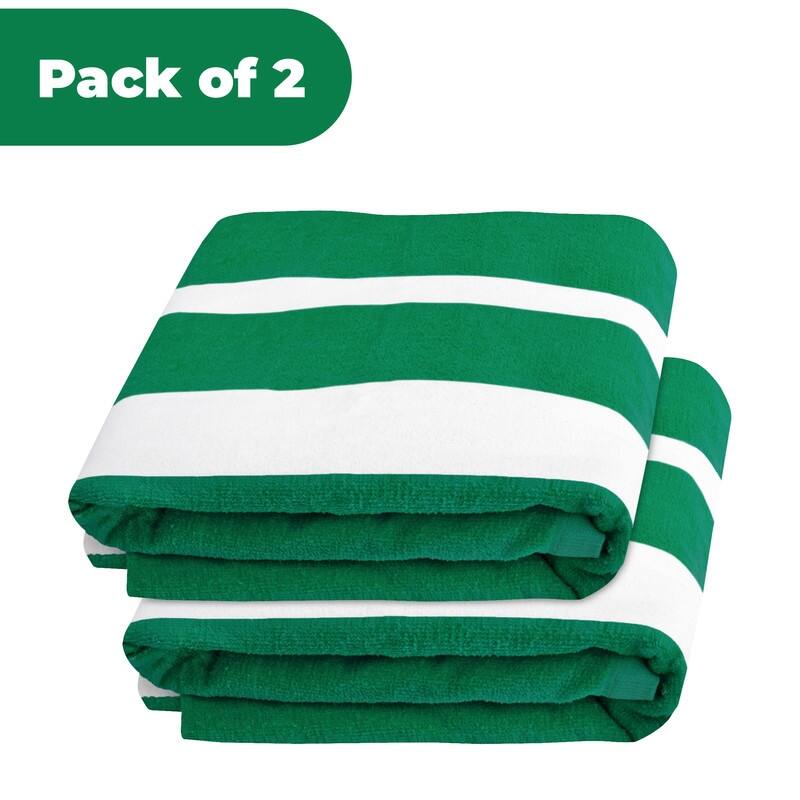 100% Cotton Cabana‑Stripe Lounge Chair Cover Terry Towel with Fitted Pocket & Back Flap Set of 2