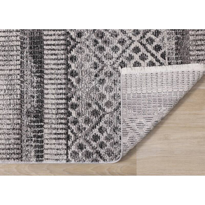 Eva Collection - Grey Banded Patterns Rug